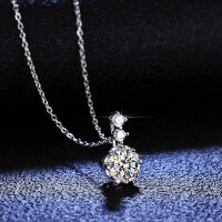 925 Sterling Silver 1-Carat Moissanite Snowflake Pendant Necklace-1-carat necklace (D color moissanite)  925 silver