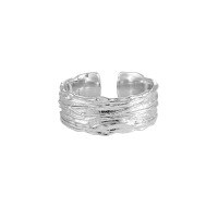 wholesale S925 sterling silver 185 textured open silver ring minimalist style small batch unique irregular textured wrinkled ring for women-Platinum [No. 13/Adjustable]>Opening adjustable