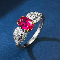 wholesale Sterling Silver New Style Ring Set with 5*7mm Pigeon Blood Red Ruby and Luxurious Full Diamond for Daily Wear-R570 Red Diamond No. 5