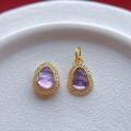 wholesale S925 ancient method gold-plated silver setting with natural amethyst crystal gourd spacer bead pendant bracelet necklace drop pendant-0-3