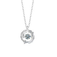 S925 Sterling Silver Moissanite Pendant Necklace for Women-White gold  925 silver