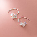 wholesale S925 silver Na Lan Korean-style minimalist ear hooks synthetic four-petal flower engraved ear accessories G9942-0-0