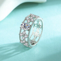 wholesale S925 Sterling Silver Gold-Plated Micro-Paved Warm Tea Minimalist Style Moissanite Ring Fashionable High-End Four-Leaf Clover Wholesale-5*7 (zircon) ring size 7