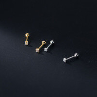 wholesale S925 Sterling Silver Korean Style Inlaid Diamond Square Geometric Stud Earrings Summer Spiral Light Pearl Ear Jewelry G9747-S925 silver pair gold 925 silver