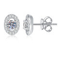 S925 Sterling Silver Moissanite Egg-shaped Stud Earrings-0-3