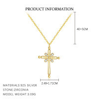wholesale S925 Sterling Silver Sunflower Fashion Zircon Necklace For Women, Cross Pendant-A4023-Gold 925 Silver