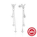 wholesale S925 Sterling Silver Chain Butterfly Tassel Diamond Inlaid Earrings, Korean Style, Unique, and Sophisticated-0-4