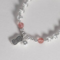 wholesale 999 Silver National Style Design Attracting Wealth and Blessing Character Plaque Strawberry Quartz Cat's Eye Light Bead Bracelet S7389-0-4