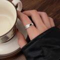 wholesale S925 Sterling Silver Geometric Textured Open Ring for Women, Korean Spring New Ins Trendy Versatile Band-0-0
