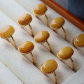 wholesale S925 silver inlaid natural antique wax cabochon ring, honey mustard yellow pigeon egg ring-0-2