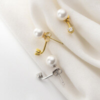wholesale S925 Sterling Silver Rear Hook Earrings for Women, Sweet Shell Pearl Synthetic Pearl Earrings for Women, Single Diamond Jewelry G3061-S925 silver pair gold model 925 silver
