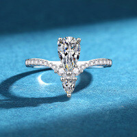 S925 Silver Crown Angel's Kiss Moissanite Pear-Cut Zircon Ring-1 carat [Zircon]  US No. 5 / Hong Kong No. 11