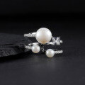 wholesale S925 Sterling Silver Natural Freshwater Pearl Adjustable Opening Ring for Women, Fashionable and Elegant Gemstone Ring-0-5