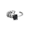 wholesale S925 Sterling Silver AR1020 Meilong Black Phoenix Retro Distressed Chain Black and White Square Agate Openable Ring Accessory-0-4