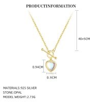 wholesale S925 Sterling Silver Shimmering Moonstone-style Jewelry Set With An Ot Clasp And Heart Pendant, Fashionable Euro-american Luxury-A4543_Moonlight Glass_18K Yellow 925 Silver