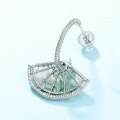wholesale S925 sterling silver platinum-plated, new Chinese retro fan-shaped green moss ear studs, advanced feel, wholesale and customization-0-2