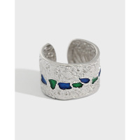 wholesale S925 sterling silver wrinkled texture drip glue textured open drip oil ring for women, Korean version, ins-Platinum [No. 14/Adjustable]>Opening adjustable