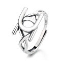 wholesale S925 Sterling Silver Korean-style Geometric Irregular Letter Connection Open Adjustable Ring for Women-0-4