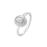 wholesale S925 Sterling Silver Geometric Oval Opal Ring For Women, Minimalist And Chic-K1602-Opal Ring Size 7