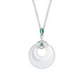 S925 Silver White Chalcedony Pendant Peace Buckle Necklace Gift-0-4