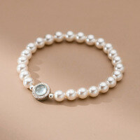 wholesale S925 sterling silver round diamond sea blue topaz Swarovski pearl bracelet, niche French-style luxury women's accessory S6826-S925 silver one Shijiazhu style>925 silver