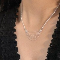 wholesale S925 Sterling Silver Shimmering Wave Tassel Necklace for Women, Summer New Arrival, Elegant Light Luxury Internet-Famous Hit-Pure silver (40+5CM)