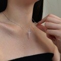 wholesale S925 Sterling Silver Korean-style Cross Pendant Necklace, Minimalist Delicate Lightweight Layering Collarbone Chain Necklace-0-3
