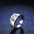 Platinum-Plated 925 Sterling Silver Solid Men's Ring with Full Moissanite-0-4