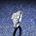 Silver Moissanite Ring Four Prong Sparkling Diamond-0-2