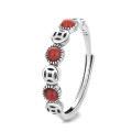 wholesale S925 Sterling Silver Retro Antique Coin Red Agate National Tide Palace Style Trendy Design Adjustable Ring-0-5