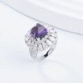 wholesale S925 sterling silver plated with 18k gold fashion women's ring featuring a popular new jewelry item: natural amethyst sugar loaf 9*9mm-0-0