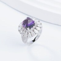 wholesale S925 sterling silver plated with 18k gold fashion women's ring featuring a popular new jewelry item: natural amethyst sugar loaf 9*9mm-9*9mm Amethyst Ring>US Size 6