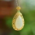 wholesale 925 sterling silver gold-plated pendant with Hetian jade drop, elegant and luxurious vintage-style necklace-0-2