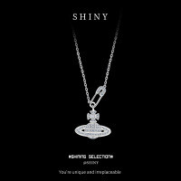 S925 Sterling Silver Saturn Rhinestone Paperclip Collarbone Necklace-S925 Sterling Silver + Zircon  925 Silver