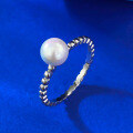 wholesale S925 Silver New Natural Pearl Ring for Women, Simple Bezel-Set Round Strong-Luster Pearl Ring-0-2