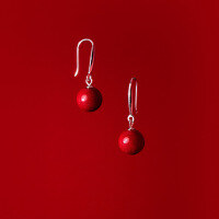 wholesale S925 Sterling Silver Vermilion Stone Earrings, Simple Korean Style Cute Round Fashion Summer Earrings for Women M01222-S925 silver pair 8mm 925 silver