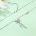 wholesale S925 Silver New Pure Silver Flexible Tassel Bow Necklace for Women, Versatile and Unique Pendant, Small and Exquisite, High-End Feel, Wholesale-0-3