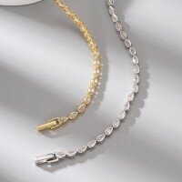 wholesale Metal material first: European and American luxury diamond-studded tennis bracelet for women, high-end sense, exquisite teardrop-shaped zirconia hand accessory, simple and creative bangle-14K gold, length including buckle 16.5cm 925 silver