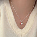 wholesale S925 Sterling Silver Korean Minimalist Red Enamel Heart Pendant Choker Necklace, Trendy and Versatile with an Elevated Sense of Style-0-4