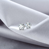 wholesale 925 Sterling Silver Moissanite Stud Earrings, Unisex Hip-Hop 1 Carat Six-Prong Earrings, High-End Single Diamond Earrings-1 carat moissanite earrings with plastic ear plugs  925 silver