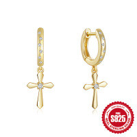 wholesale S925 Sterling Silver Cross Diamond-Studded Ear Cuff, a popular minimalist and chic ear accessory-Gold 925 silver