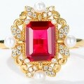 wholesale S925 Sterling Silver with 10K Gold Plated Japanese Retro-Style Geometric Red Ruby Ring for Women, Drop Shipping-0-3