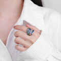 wholesale S925 Sterling Silver Vintage Resin Enamel Craft Artistic Floral Leaf Ethnic Style Colorful Adjustable Ring-0-2