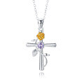 S925 Silver Cross Pendant with Pink Diamond and Sapphire Wholesale-0-3