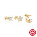 wholesale 925 Sterling Silver Geometric Star and Moon Diamond-Pearl Earring Set, Hot-Selling in Europe and America-0-21
