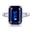 wholesale S925 Sterling Silver New Emerald Cut 10*14 Royal Blue Ring for Women-0-5