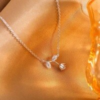 wholesale S925 Sterling Silver Rose Necklace for Women, Minimalist and Unique Design, Elegant Pendant Collarbone Chain-Tulip Necklace White Gold