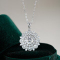 925 Silver Pendant Moissanite Necklace, Classic Six-Prong Snowflake Sunflower for Women, Factory Live Drop Shipping-0-4