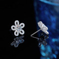 Platinum-Plated S925 Silver D Color Moissanite 50-Point Sunflower Earrings-0-1