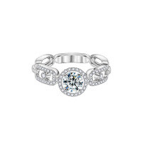 S925 Silver Moissanite Women's Geometric Ring-Fully set diamond ring (50-point moissanite)  No. 5